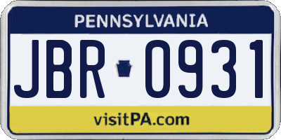 PA license plate JBR0931