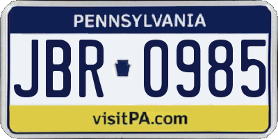PA license plate JBR0985