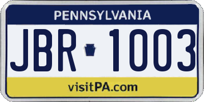 PA license plate JBR1003