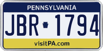 PA license plate JBR1794