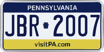 PA license plate JBR2007