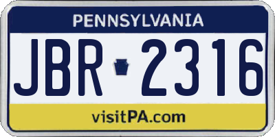 PA license plate JBR2316