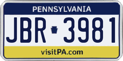 PA license plate JBR3981