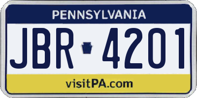 PA license plate JBR4201