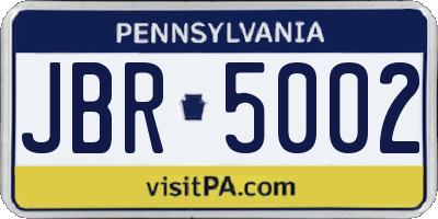 PA license plate JBR5002