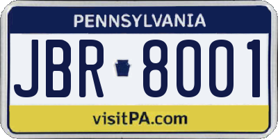 PA license plate JBR8001