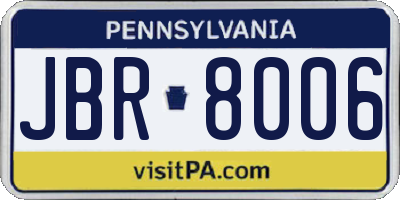 PA license plate JBR8006