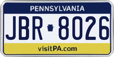 PA license plate JBR8026