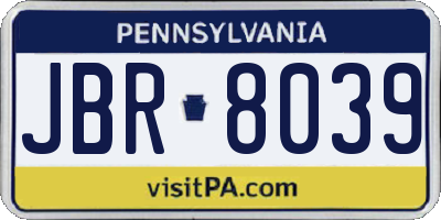 PA license plate JBR8039