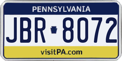 PA license plate JBR8072