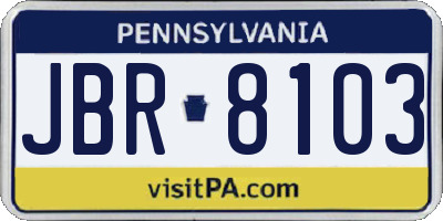 PA license plate JBR8103