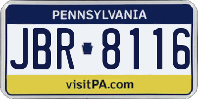 PA license plate JBR8116
