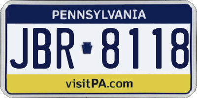 PA license plate JBR8118