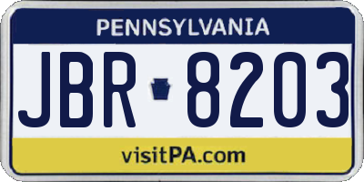 PA license plate JBR8203
