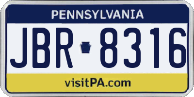 PA license plate JBR8316