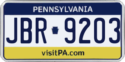 PA license plate JBR9203