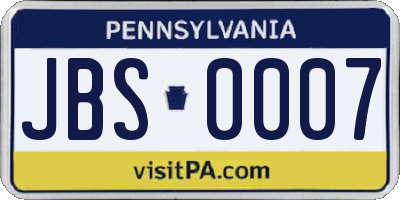 PA license plate JBS0007