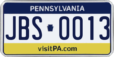 PA license plate JBS0013