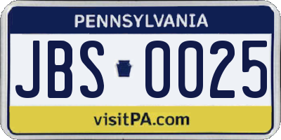 PA license plate JBS0025