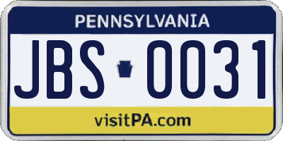 PA license plate JBS0031