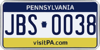 PA license plate JBS0038