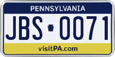PA license plate JBS0071