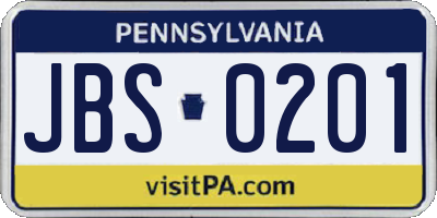 PA license plate JBS0201