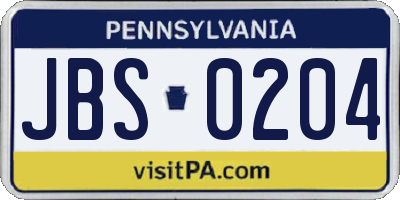 PA license plate JBS0204