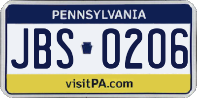 PA license plate JBS0206
