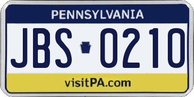 PA license plate JBS0210