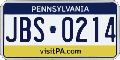 PA license plate JBS0214