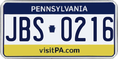PA license plate JBS0216