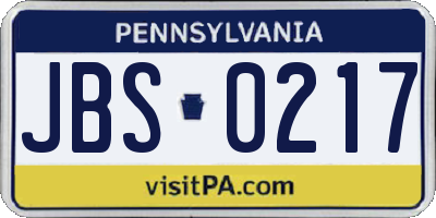 PA license plate JBS0217