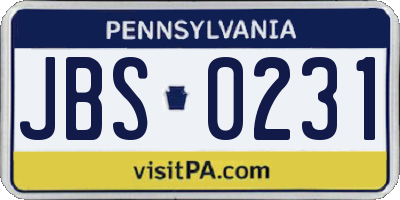 PA license plate JBS0231