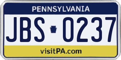 PA license plate JBS0237