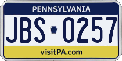PA license plate JBS0257