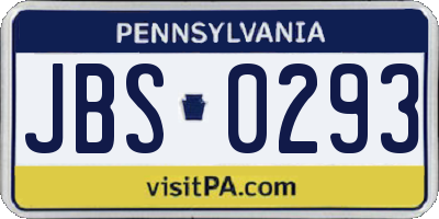 PA license plate JBS0293