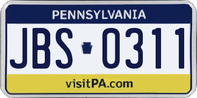 PA license plate JBS0311