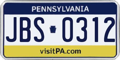 PA license plate JBS0312