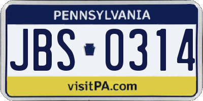 PA license plate JBS0314
