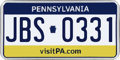 PA license plate JBS0331