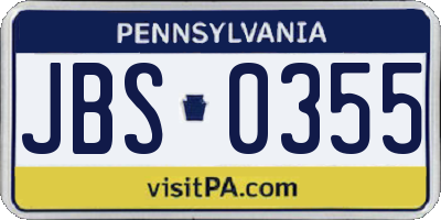 PA license plate JBS0355