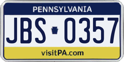PA license plate JBS0357