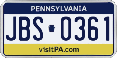 PA license plate JBS0361