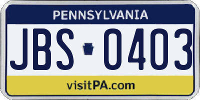 PA license plate JBS0403
