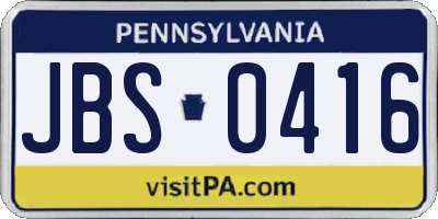 PA license plate JBS0416