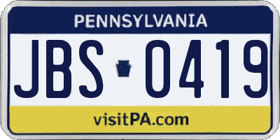 PA license plate JBS0419