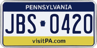 PA license plate JBS0420