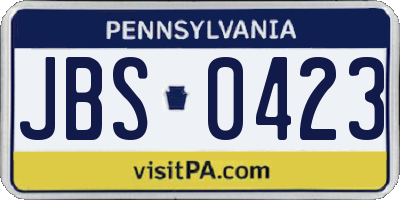 PA license plate JBS0423