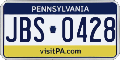PA license plate JBS0428